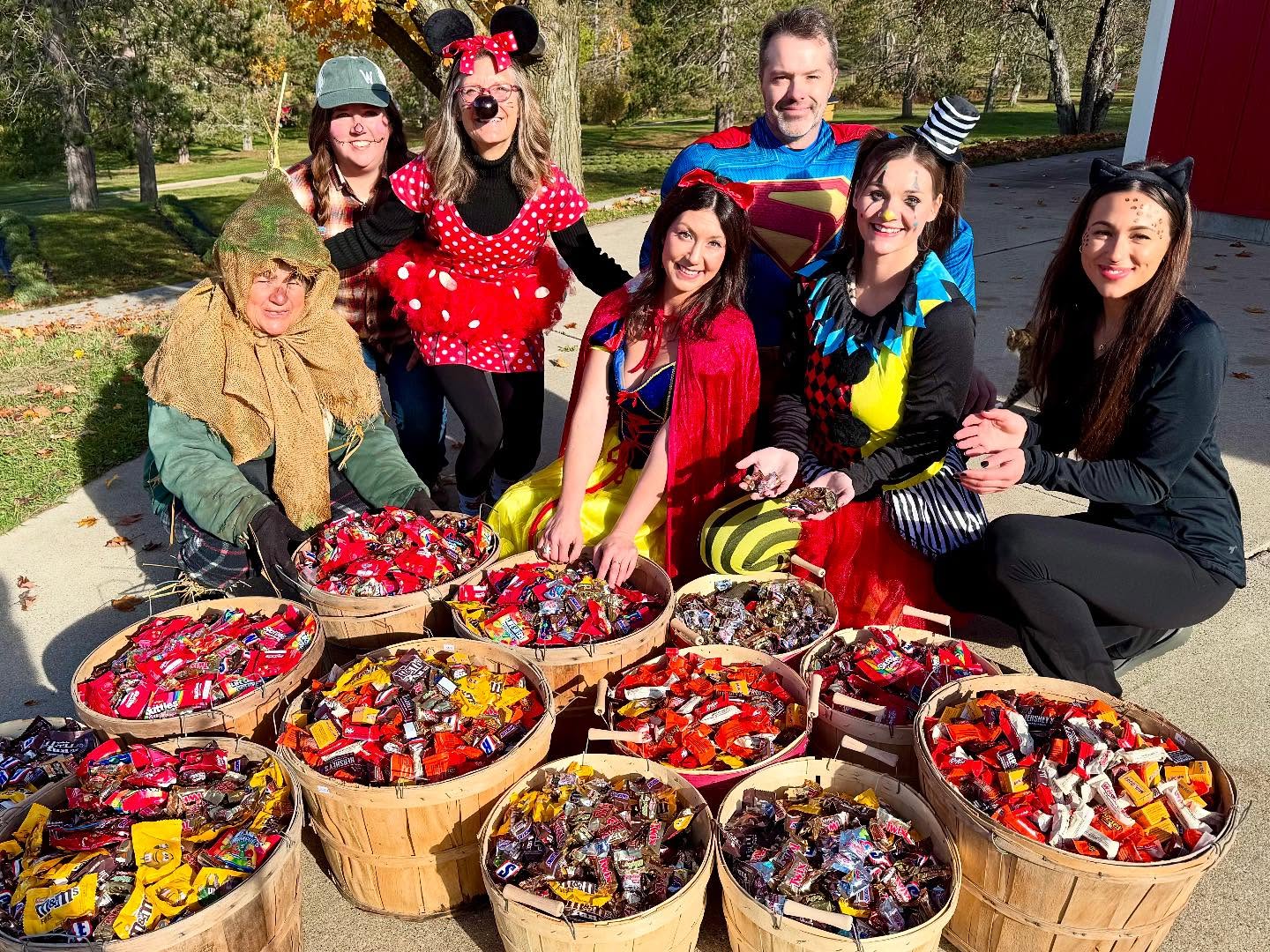 Children in Halloween costumes at Wilderness Valley Farm near Gaylord, Michigan