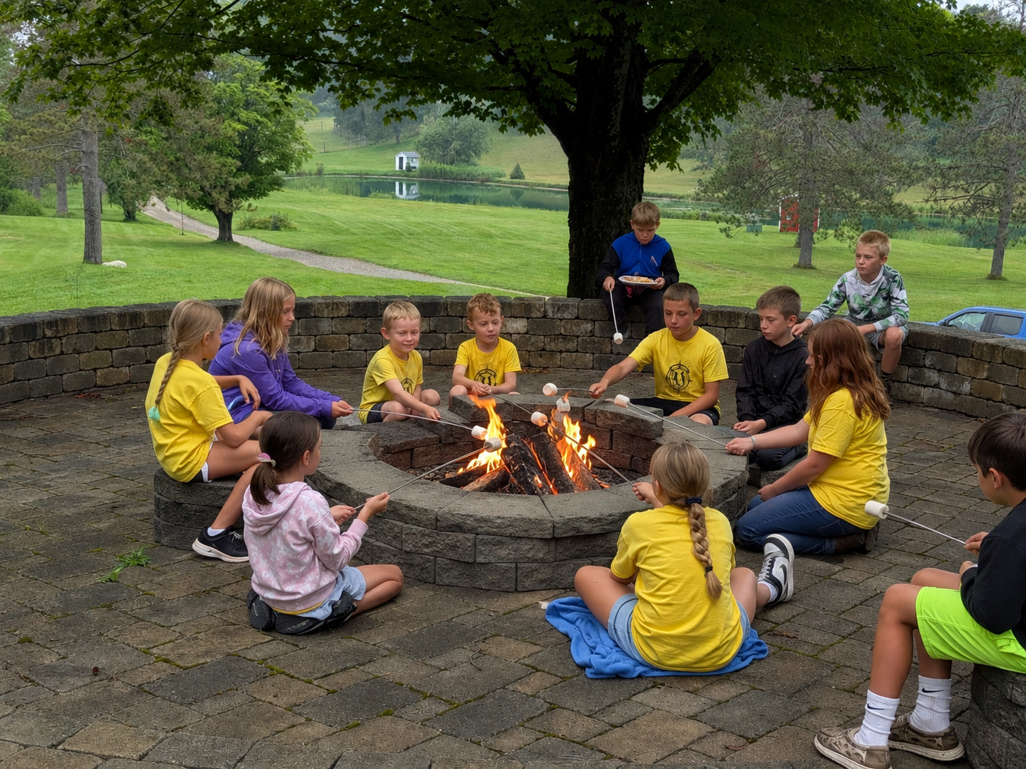 A bonfire on a fall afternoon at Flannel and Bonfires, Wilderness Valley Farm in Gaylord, Michigan
