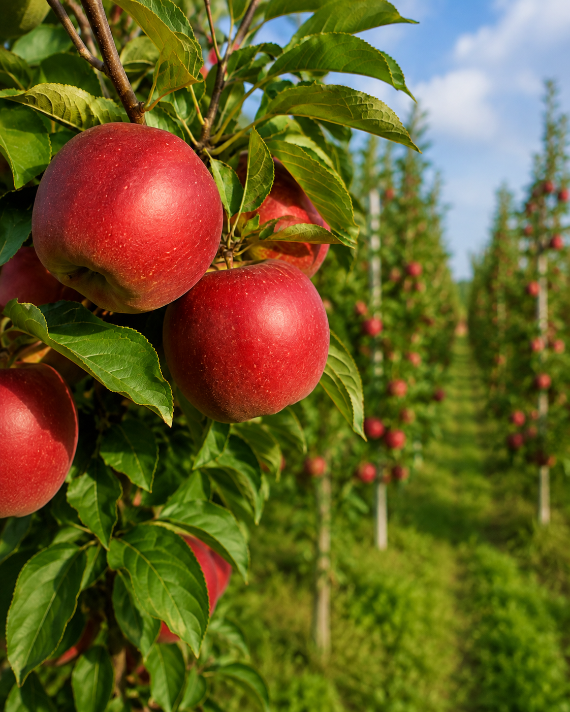 Apples ripening on the tree in the orchard at Wilderness Valley Farm near Gaylord, Michigan
