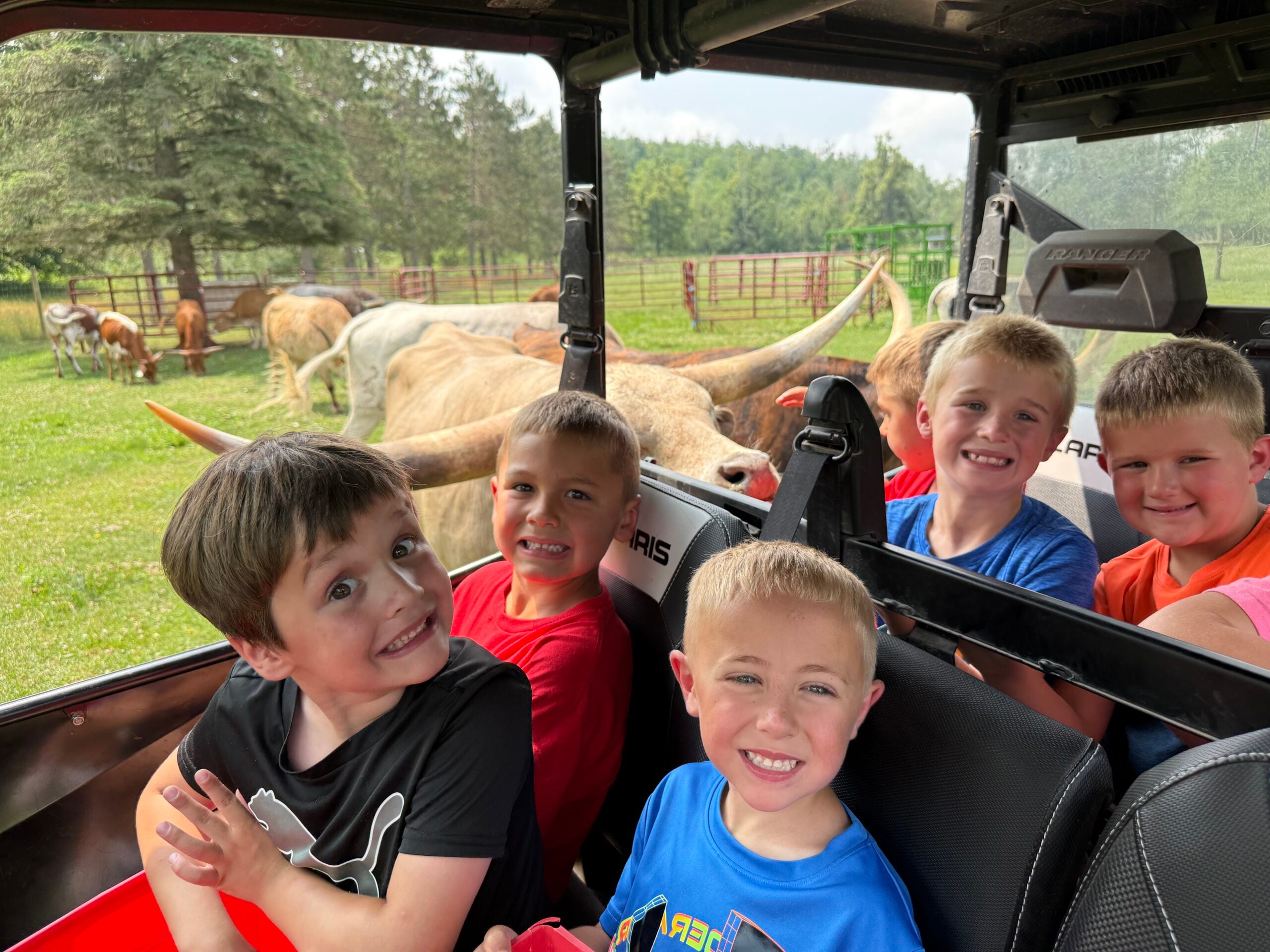 Students riding out to the pastures at Wilderness Valley Farm near Gaylord, Michigan